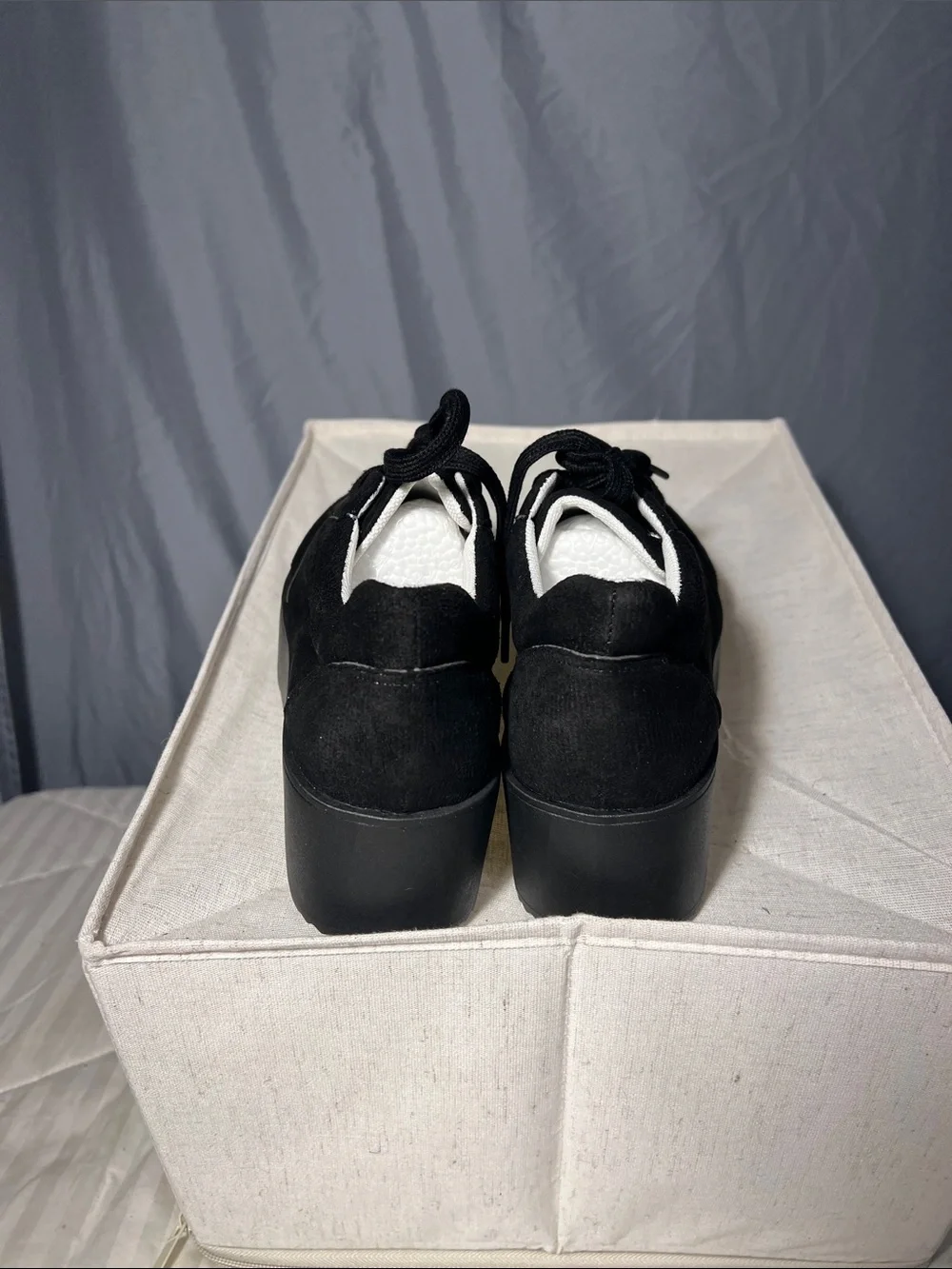 SHEIN Black Suede-Look Platform Lace-Up Sneakers